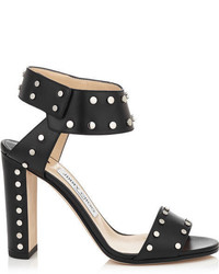 Jimmy Choo Veto 100 Black Shiny Leather Sandals With Silver Studs
