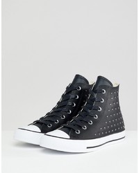 Converse Chuck Taylor Leather Studded Hi Trainers In Black