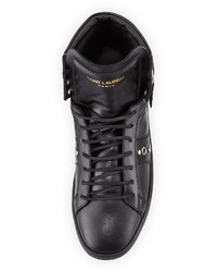 Saint Laurent Studded Fringe Leather High Top Sneaker Black