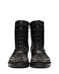 Christian Louboutin Black Flat Calf Combat Boots