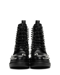 Alexander McQueen Black Studded Hybrid Lace Up Boots