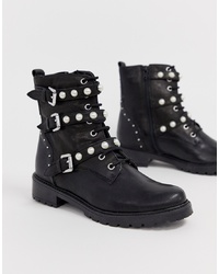 Dune Risky Black Leather Ankle Boot