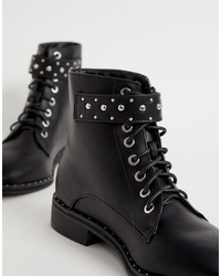 Pimkie Studded Lace Front Hiker Boot In Black