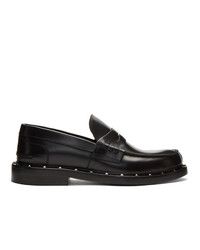 Black Studded Leather Loafers