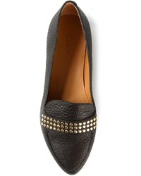 Black Studded Leather Loafers