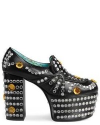 Gucci Amilna Crystal Studded Leather Platform Loafers