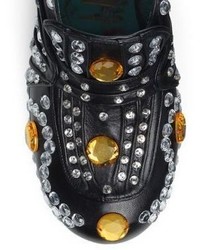 Gucci Amilna Crystal Studded Leather Platform Loafers