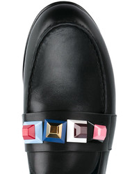 Fendi Black Pyramid Stud Leather Loafers