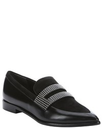 Sigerson Morrison Black Suede And Leather Inka Studded Loafers