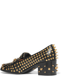 Gucci Horsebit Detailed Fringed Embellished Leather Loafers Black