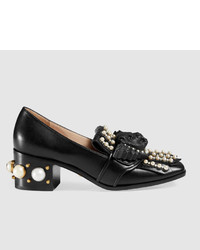 Gucci Leather Studded Mid Heel Loafer