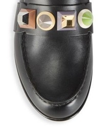 Fendi Slip On Round Toe Leather Loafers