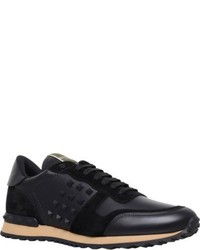 Valentino Rockstud Leather And Suede Trainers