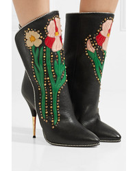 Gucci Fosca Appliqud Embellished Textured Leather Ankle Boots