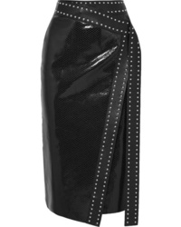Black Studded Leather Midi Skirt