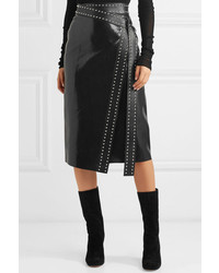 Alexander McQueen Studded Snake Effect Leather Wrap Midi Skirt
