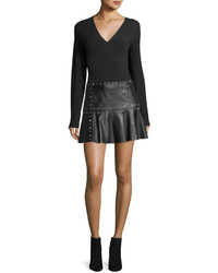 Parker Cyrus Studded Leather Flounce Mini Skirt