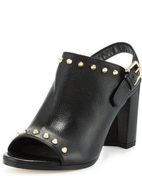 Black Studded Leather Mules