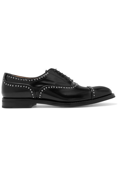 Church's Anna Met Studded Glossed Leather Brogues, $237 | NET-A