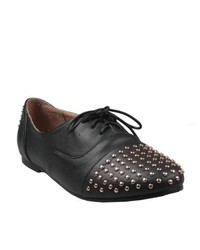Refresh By Beston Galen 02 Studded Toe Lace Up Black Oxford Shoes