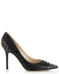 Jimmy Choo Abel Black Nappa Pointy Toe Pumps With Silver Dome Studs