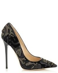 Jimmy Choo Anouk Flocked Leather With Studs Pointy Toe Pumps