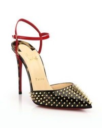 Christian Louboutin Baila Spike 100 Patent Leather Ankle Strap Pumps