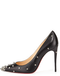 Christian Louboutin Degraspike Studded Leather Red Sole Pump Blacksilver