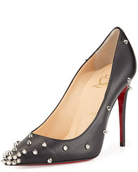 Christian Louboutin Degraspike Studded Leather Red Sole Pump Blacksilver