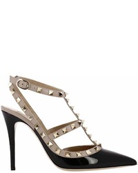 Valentino Pumps Rockstud Ankle Strap In Genuine Patent Leather With Micro Metal Studs