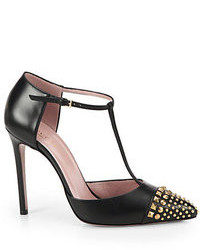 Gucci Studded Leather T Strap Pumps