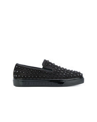 Black Studded Leather Slip-on Sneakers