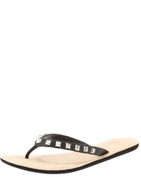 Black Studded Leather Thong Sandals