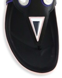Fendi Faces Studded Leather Thong Sandals