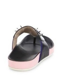 Fendi Faces Studded Leather Thong Sandals