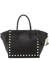 Neiman Marcus Jaden Studded Faux Leather Tote Bag Black