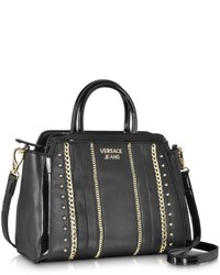 Versace Jeans Black Eco Leather Small Tote Wstuds And Chains