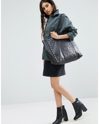 Asos Leather Embossed And Studded Shopper Bag