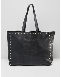 Asos Leather Embossed And Studded Shopper Bag