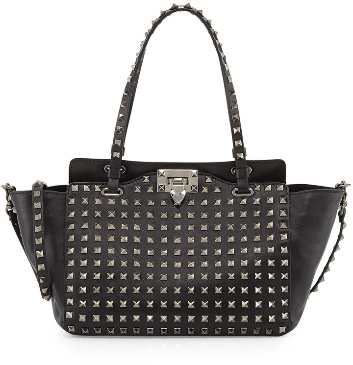 black leather studded handbag