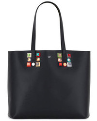 Fendi Studded Leather Shopping Tote Bag Black