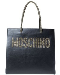 Moschino Studded Logo Leather Tote Black