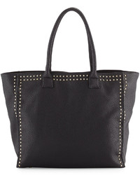 Neiman Marcus Studded Trim Faux Leather Tote Bag Black