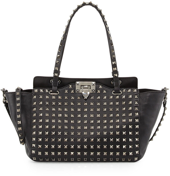 Valentino Noir Rockstud Mini Leather Studded Tote Bag Black | Where to ...