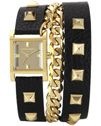 Black Studded Leather Watch