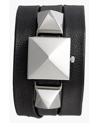La Mer Collections Cairo Pyramid Stud Leather Wrap Bracelet Watch 23mm