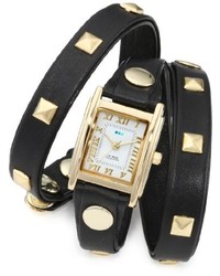 La Mer Collections Lmlw1010a Gold Tone Watch With Black Leather Wrap Around Band