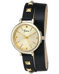 Geneva 2401c Gen Gold Tone Watch With Black Wraparound Faux Leather Strap