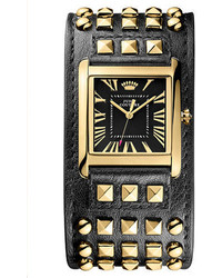Juicy Couture Ladies Darby Goldtone And Studded Leather Cuff Watch