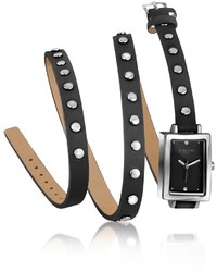Forzieri Nina Black Leather Wrap Bracelet Watch